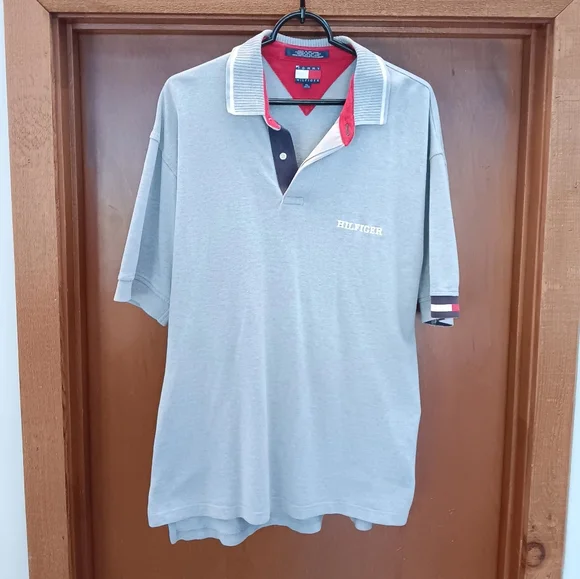 Tommy Hilfiger Gray Polo Shirt | EUC| Ribbed Collar - Picture 12 of 14
